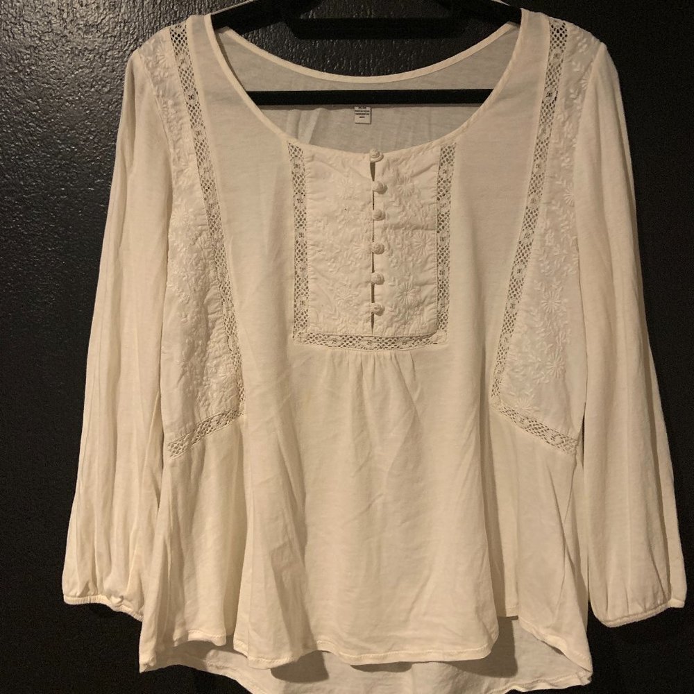 Cream/White Loose Scoop Neck